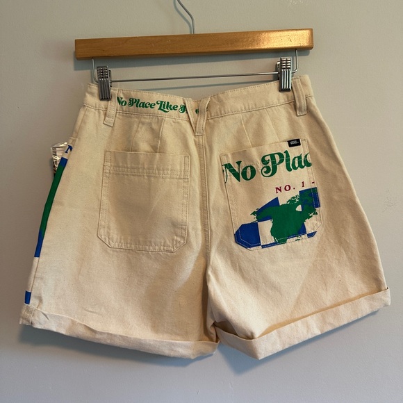 Vans Eco Positivity Women's Cream and Blue Graphic Shorts High Rise - Picture 8 of 13